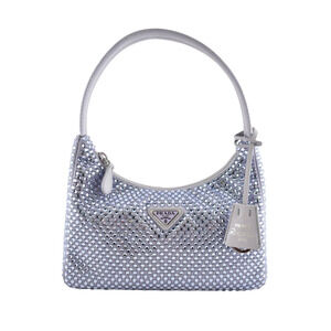 Prada Re-Edition 2000 Purple Crystal Nylon Shoulder Top Handle Mini Hobo Bag